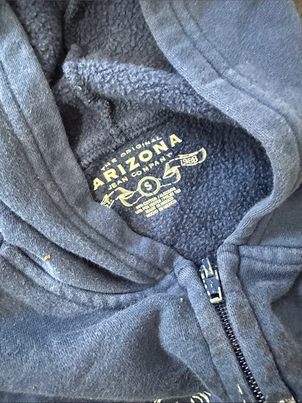Arizona Jean Company Navy Zip-Up Hoodie with Winged Crest Graphic Y2K